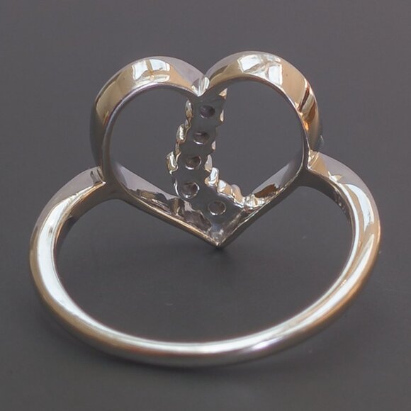 10k White Gold Open Heart Diamond Ring, Size 6.75 - Picture 7 of 16
